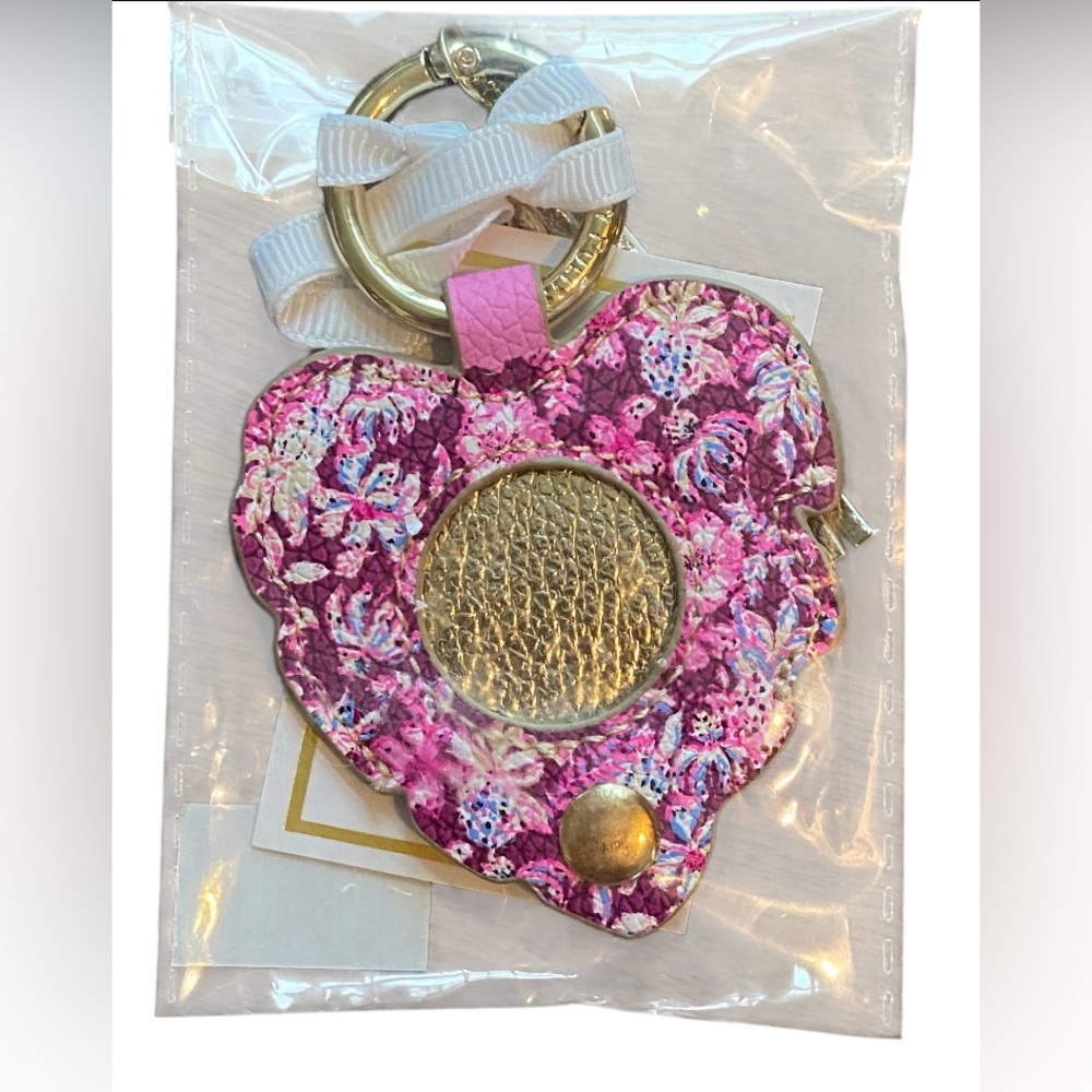 Lilly Pulitzer Pink Floral Tag GPS holder/ Keychain with Gold Accents